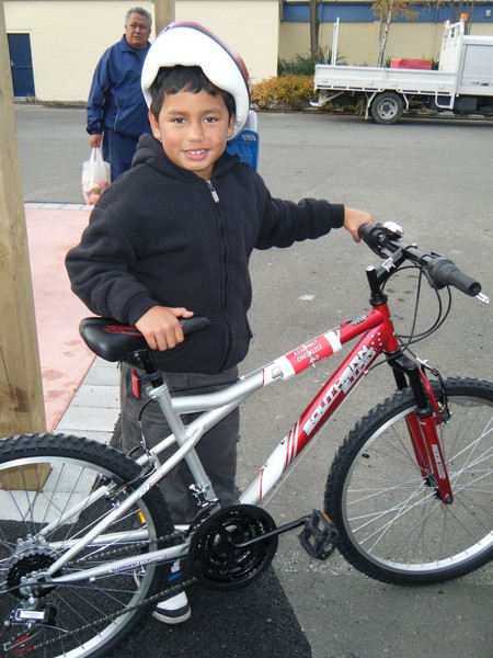 Seven-year-old Hone Waenga won a new bike, sponsored by K-Mart, by giving his views on what should happen in Flaxmere. His mum says he's so proud of it he rode it to school this morning.